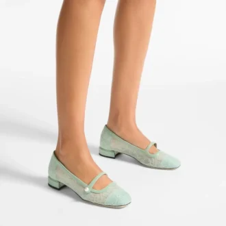 Elisa Ballerina Verde Jimmy Choo Ballerinas aus Spitze und Spazzolato-Leder