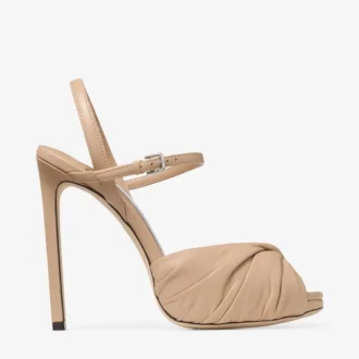 Elly 120 Sandalen aus Chai-farbenem Soft Glove und glänzendem Nappaleder