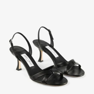 Elsy 70 Schwarze Slingback-Sandale aus Nappaleder