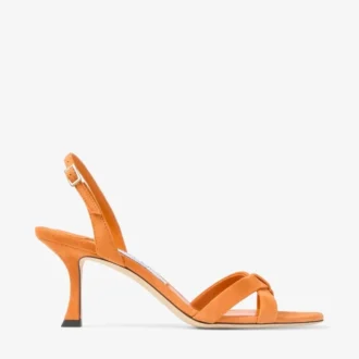 Elsy 70 Slingbacks aus Wildleder in Sunset Orange mit gekreuztem Riemen