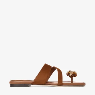 Emeri Stone Flat Sandalen aus hellbraunem und bernsteinfarbenem Wildleder