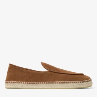 Espadrilles aus veloursartigem Wildleder in Zigarrenfarbe mit Ranken-Schnürung und graviertem Rosenmotiv