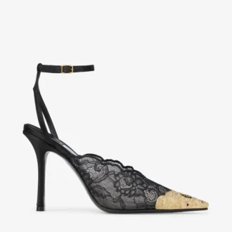 Faiz 100 Schwarze Jimmy Choo Pumps mit Metallspitzenverzierung