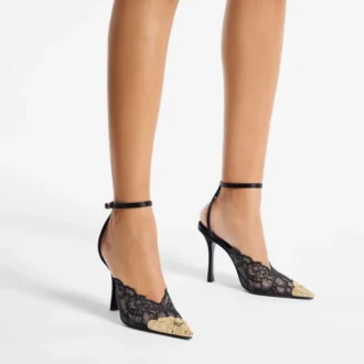 Faiz 100 Schwarze Jimmy Choo Pumps mit Metallspitzenverzierung