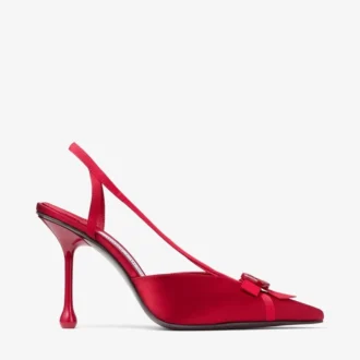 Faya 95 Rubinrote Slingbacks aus Satin und Grosgrain