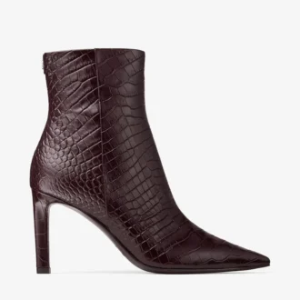 Frankie Stiefeletten  85 Stiefeletten aus tiefem, mit Krokodilprägung versehenem Merlot-Leder