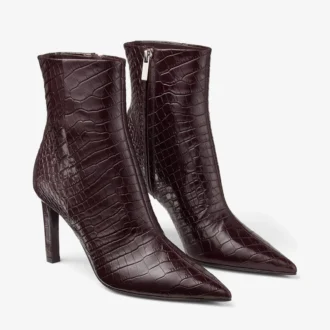 Frankie Stiefeletten  85 Stiefeletten aus tiefem, mit Krokodilprägung versehenem Merlot-Leder