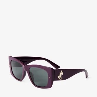 Gabi Sonnenbrille aus pflaumenfarbenem und grauem Acetat im Schmetterlingsdesign
