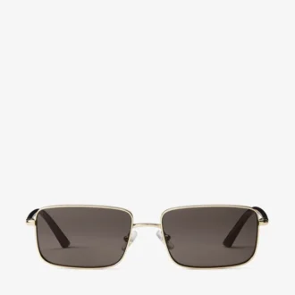 Gavin – Rechteckige Sonnenbrille aus hellgoldfarbenem und dunkelbraunem Metall