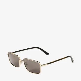 Gavin – Rechteckige Sonnenbrille aus hellgoldfarbenem und dunkelbraunem Metall