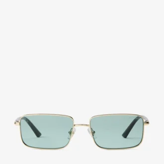 Gavin – Rechteckige Sonnenbrille aus hellgoldfarbenem und grünem Metall