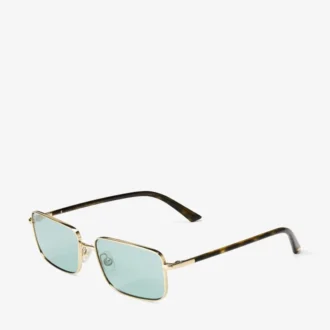 Gavin – Rechteckige Sonnenbrille aus hellgoldfarbenem und grünem Metall