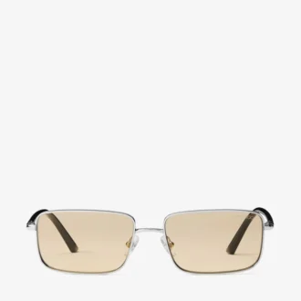 Gavin – Rechteckige Sonnenbrille aus silbernem und hellgelbem Metall