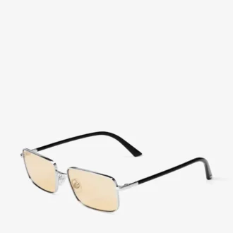 Gavin – Rechteckige Sonnenbrille aus silbernem und hellgelbem Metall