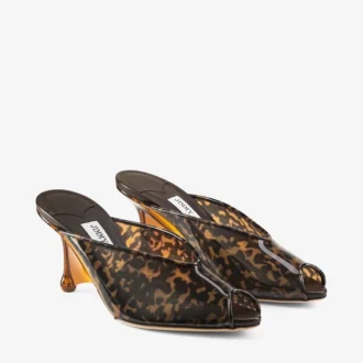 Glace Mule 80 Sandalen aus TPU in einer Mischung aus Bernstein und Braun im Schildpatt-Look mit Plexiglas-Keilabsatz