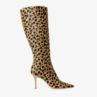 Gloria Kniestiefel 85 Kniestiefel aus naturfarbenem Ponyleder mit Leopardenmuster