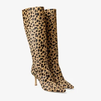 Gloria Kniestiefel 85 Kniestiefel aus naturfarbenem Ponyleder mit Leopardenmuster