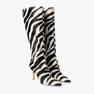 Gloria Kniestiefel 85 Kniestiefel aus naturfarbenem Ponyleder mit Zebradruck