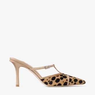 Gloria Mule 85 Mules aus Ponyleder mit natürlichem Leopardenmuster