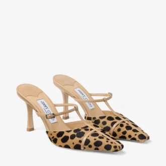 Gloria Mule 85 Mules aus Ponyleder mit natürlichem Leopardenmuster