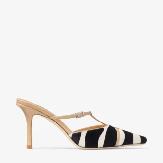 Gloria Mule 85 Mules aus Ponyleder mit natürlichem Zebradruck