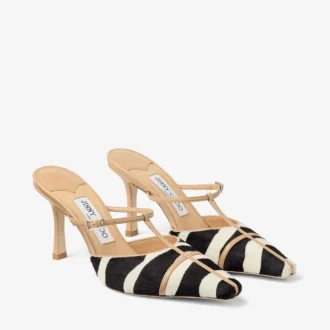 Gloria Mule 85 Mules aus Ponyleder mit natürlichem Zebradruck