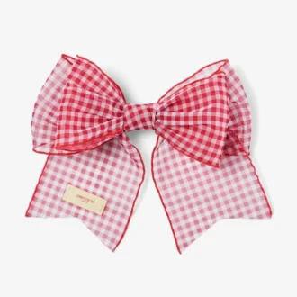 Haarspange mit Schleife Rubinrote Mini-Gingham-Organza-Haarspange mit Schleife