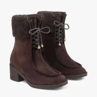 Hali Stiefelette 60 Stiefelette aus schokoladenbraunem Veloursleder mit Lammfell