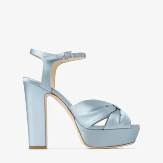 Heloise 120 Eisblaue Satin-Plateausandalen