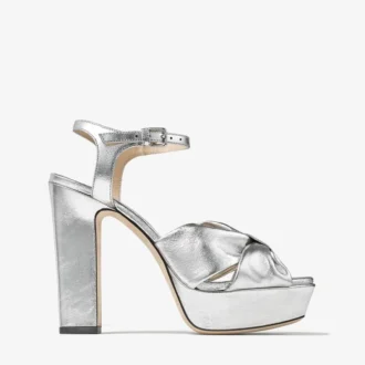 Heloise 120 Plateau-Sandalen aus silbernem Metallic-Nappaleder