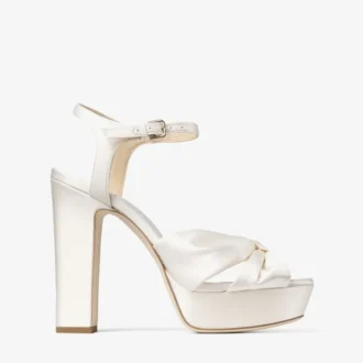 Heloise 120 Satin-Plateausandalen in Elfenbein