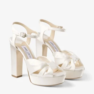 Heloise 120 Satin-Plateausandalen in Elfenbein