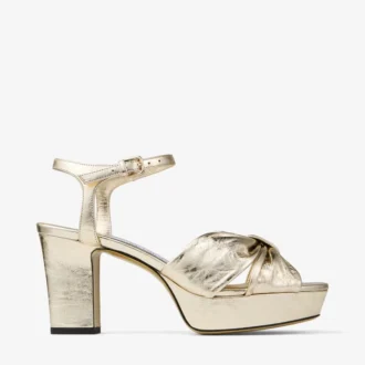 Heloise 80 Goldfarbene Plateau-Sandalen aus Vintage-Metallic-Leder
