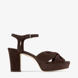 Heloise 80 Plateau-Sandalen aus schokoladenbraunem Wildleder