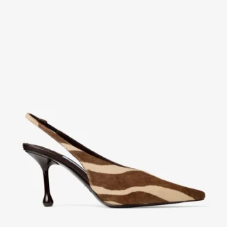 Isa 80 Pumps aus Ponyfell mit Zebra-Print in Schokoladenbraun