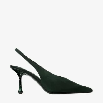 Isa 80 Slingbacks aus britisch-grünem Wildleder mit gepunkteten Absätzen
