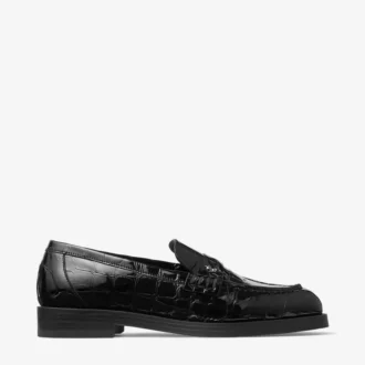 Ivy Loafer – Schwarze Loafer aus Leder mit Krokodilprägung