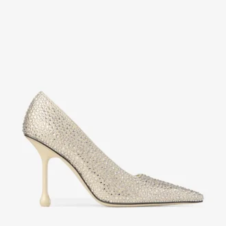 Ixia 95 Gelbe Pumps aus Buttermilch-Satin mit Strass