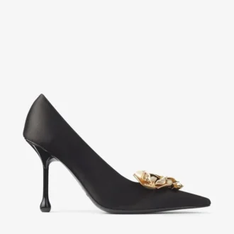 Ixia 95 Pumps aus schwarzem Satin mit Blumen