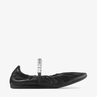 Jade Ballerina Schwarze Ballerinas aus weichem Nappaleder mit Kristallriemen