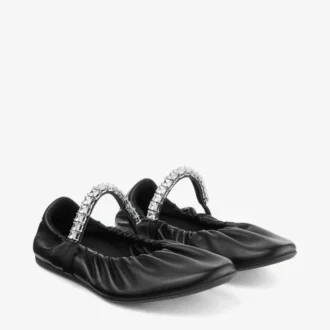 Jade Ballerina Schwarze Ballerinas aus weichem Nappaleder mit Kristallriemen