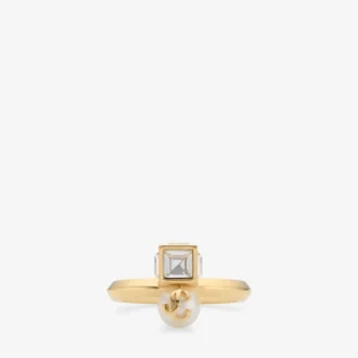 JC Pearl Cube Ring – Goldfarbener Metallring mit Perle und Kristallwürfel