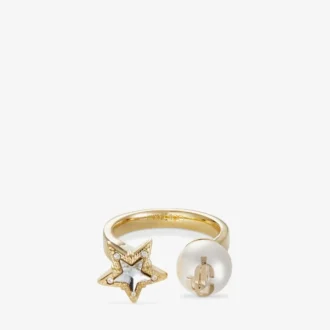 Jc Star Pearl Ring – Ring aus metallisch-goldenem Metall mit Kristallstern und Perle