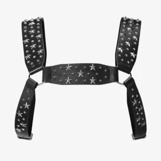 Jimmy Choo Noir Kei Ninomiya All Stars Harness – Schwarzer Harness aus glattem Kalbsleder mit  Metallverzierung aus mehreren Sternen