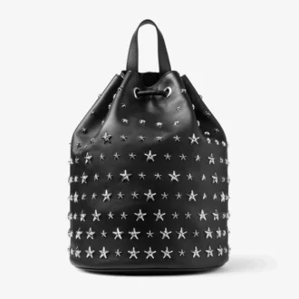 Jimmy Choo Noir Kei Ninomiya Rucksack Rucksack aus schwarzem Nappaleder mit Metallverzierung aus mehreren Sternen