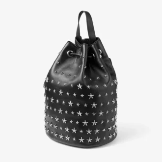Jimmy Choo Noir Kei Ninomiya Rucksack Rucksack aus schwarzem Nappaleder mit Metallverzierung aus mehreren Sternen