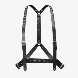 Jimmy Choo Noir Kei Ninomiya Single Star Harness – Schwarzer Gurt aus glattem Kalbsleder mit Metallverzierung aus mehreren Sternen