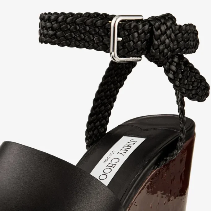Jori 100 Schwarze Keilabsatzschuhe aus glänzendem Kalbsleder und glänzendem Kork