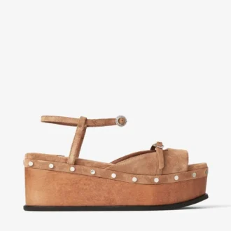 Kata 60 Sandalen-Wedges aus toffeefarbenem Veloursleder