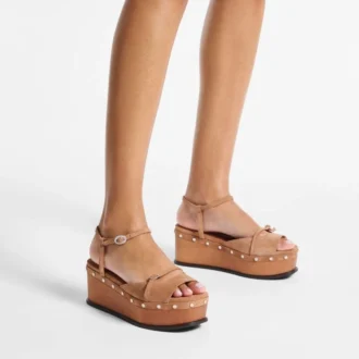 Kata 60 Sandalen-Wedges aus toffeefarbenem Veloursleder